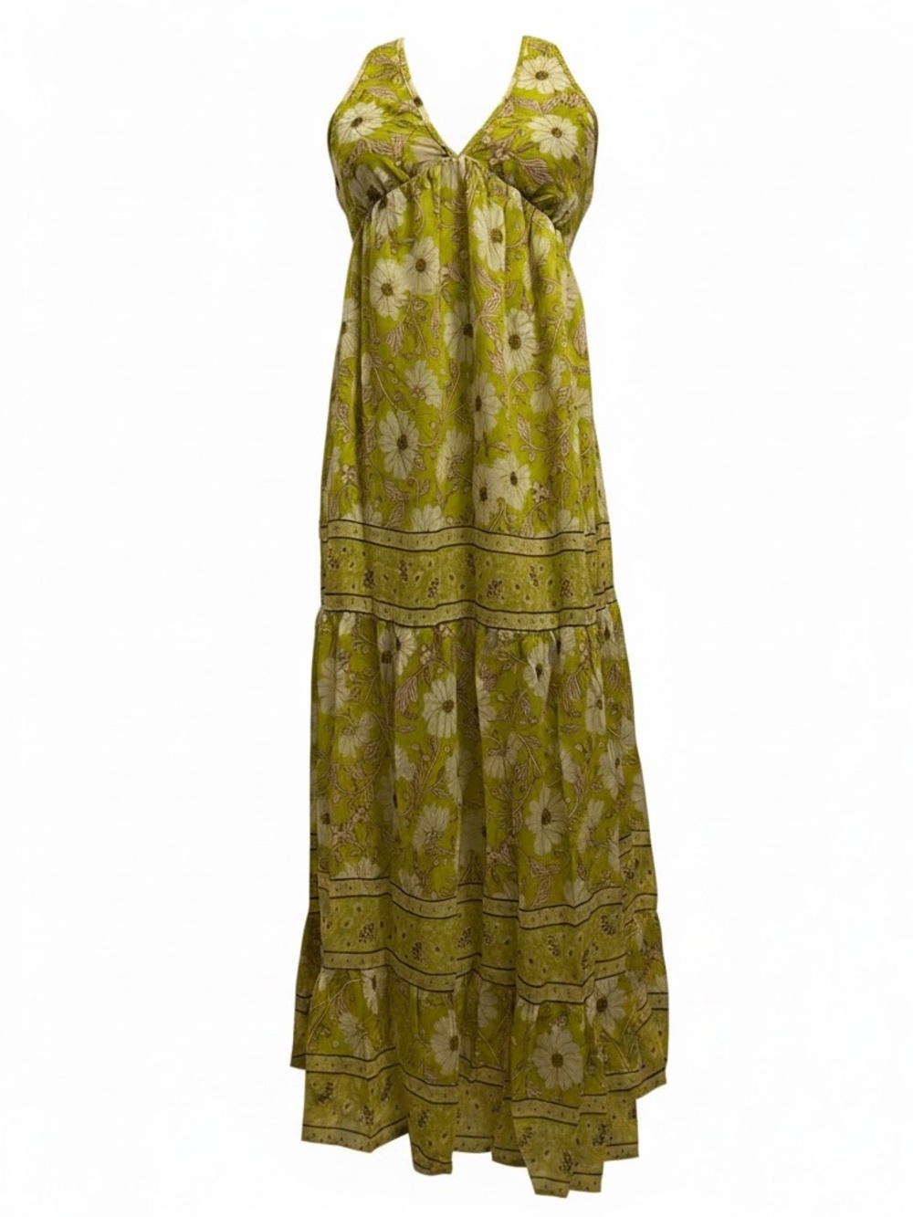 New! Band of the Free KEAHI Lime Floral Halter Maxi Dress